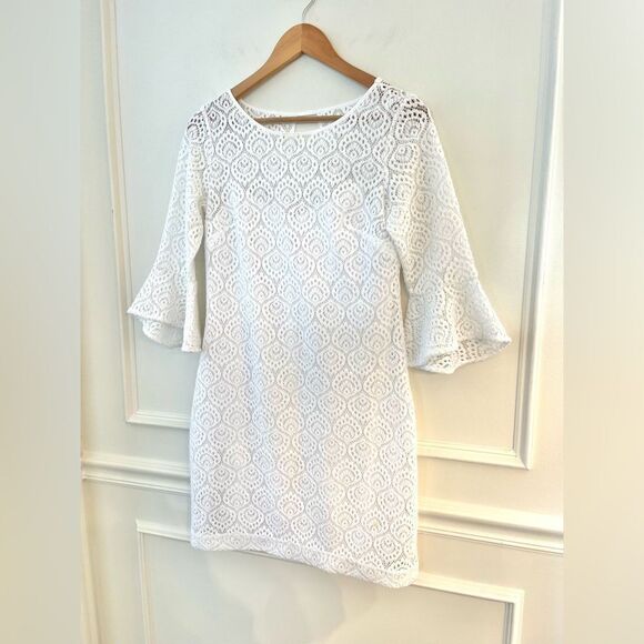 Lily Pulitzer Fontaine Mini Dress White With Built in Slip and 3/4 Sleeve Small - Picture 4 of 11